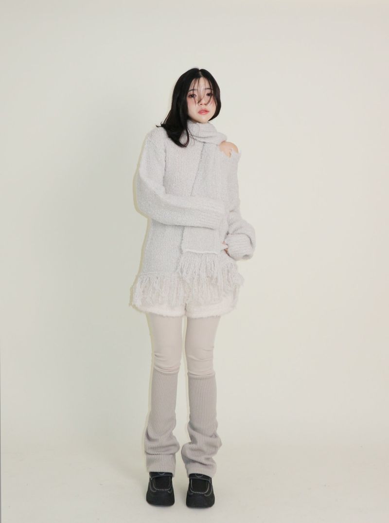 Puddle Demoor Tester Damage Long-Sleeved Knitwear Dress (Muffler Set)