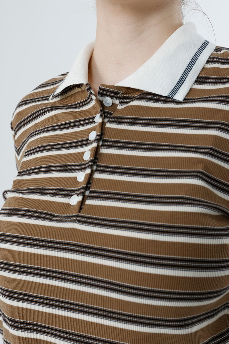 MULTI STRIPE TENCEL T-SHIRT_BROWN