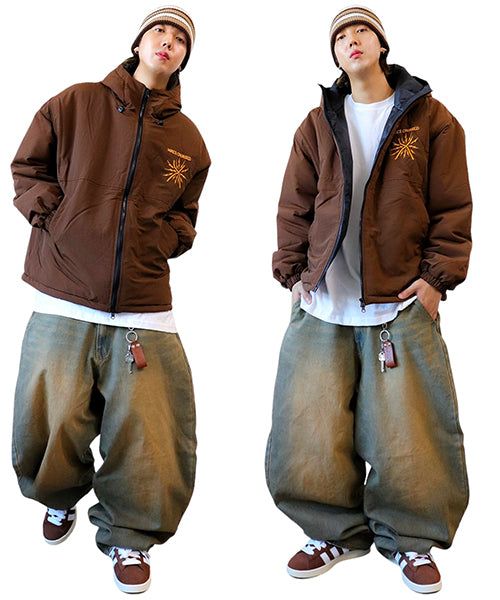 Oversized Two-Way Washed Puffer Jacket (6oz)
