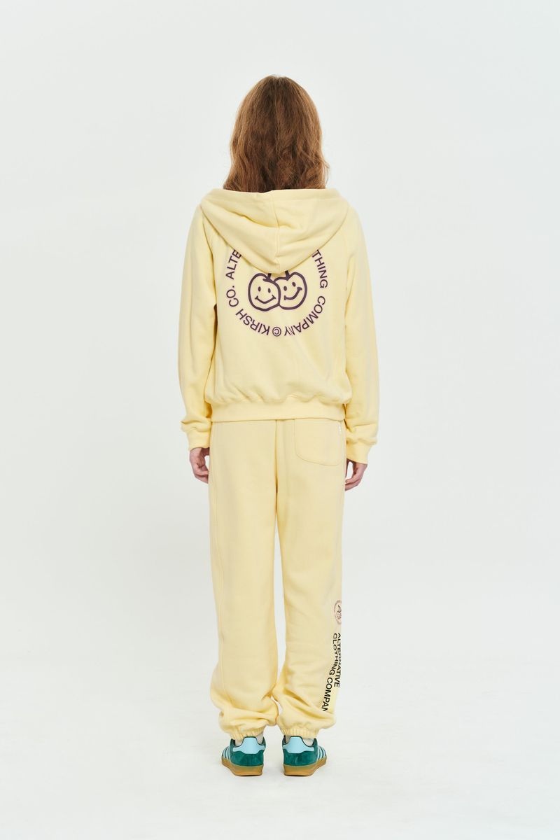DOODLE CHERRY CIRCLE LOGO NAPPING HOODIE ZIP UP [YELLOW]