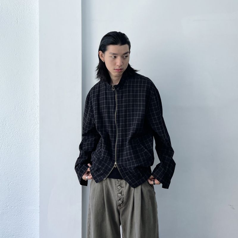 Dark Plaid Two-Way Zip Shirt