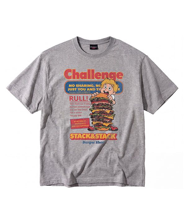 QT8 GARMENTS（キューティーエイトガーメント）の「LB Burger Challenge Washed Tee (Grey)（Tops）」