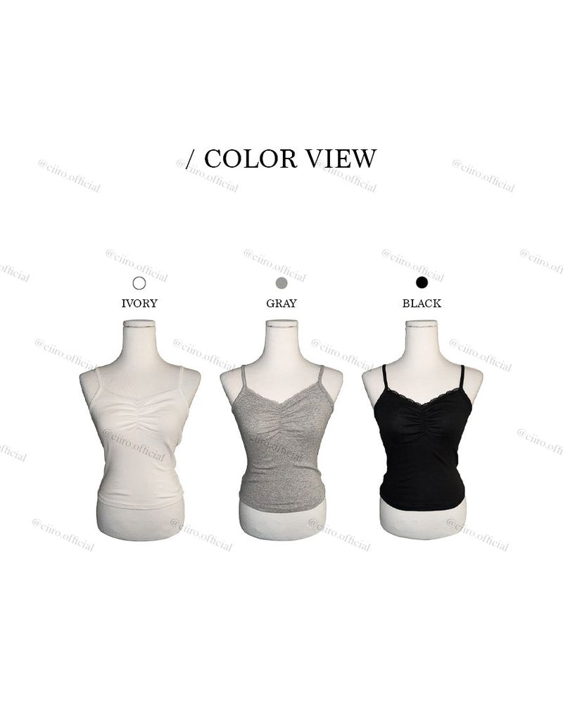 Modal lace shirring cropped sleeveless shirt (3 colors)