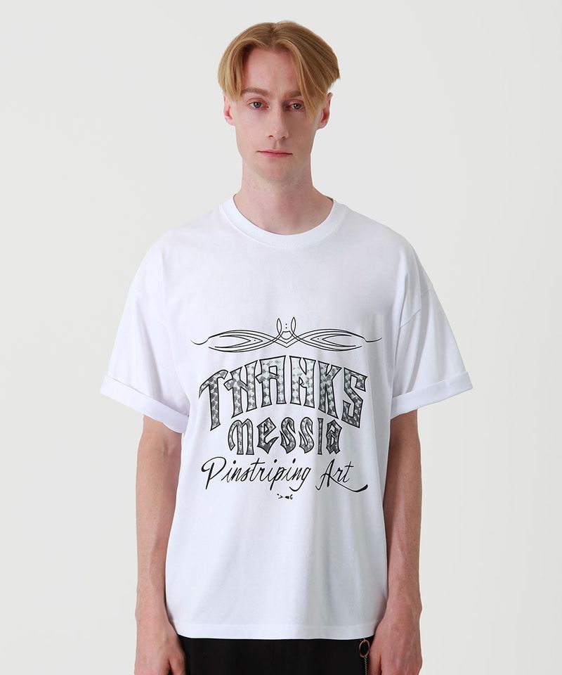 [THANKSMESSIA X ODAGIL] SILVER PINSTRIPE TSHIRT-WHITE