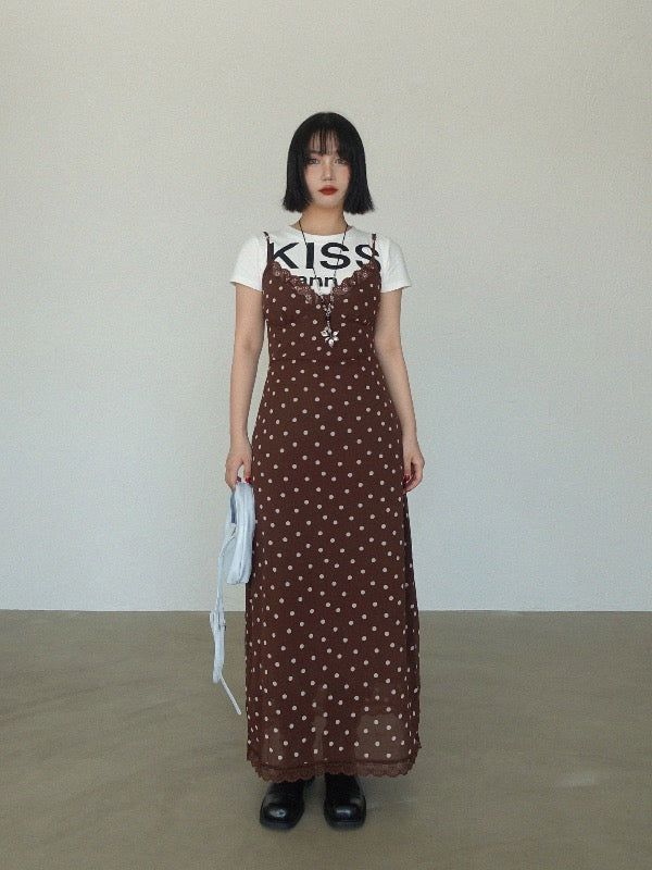 VIVIC（ビビク）の「ヘップバーン ドット レース ロング ドレス イン ブラウン（ワンピース/ドレス）」