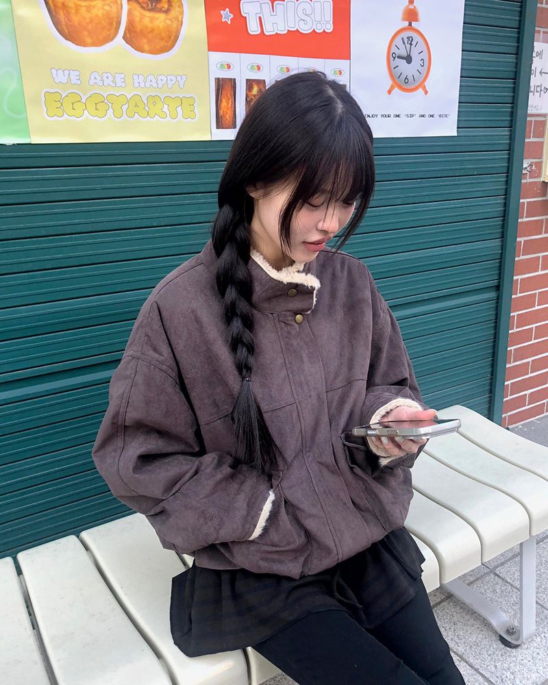 Rasi High-neck fur-lined zip-up Suede Shearling jacket