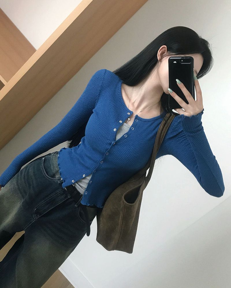 Slim Button Long Sleeve Cardigan