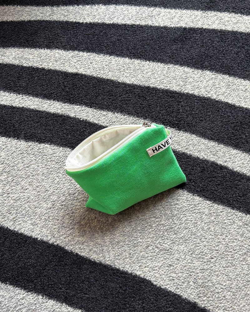 Vivid soft cotton flat pouch - green , S size