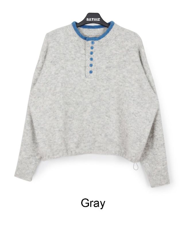 Rained color matching henley neck knit