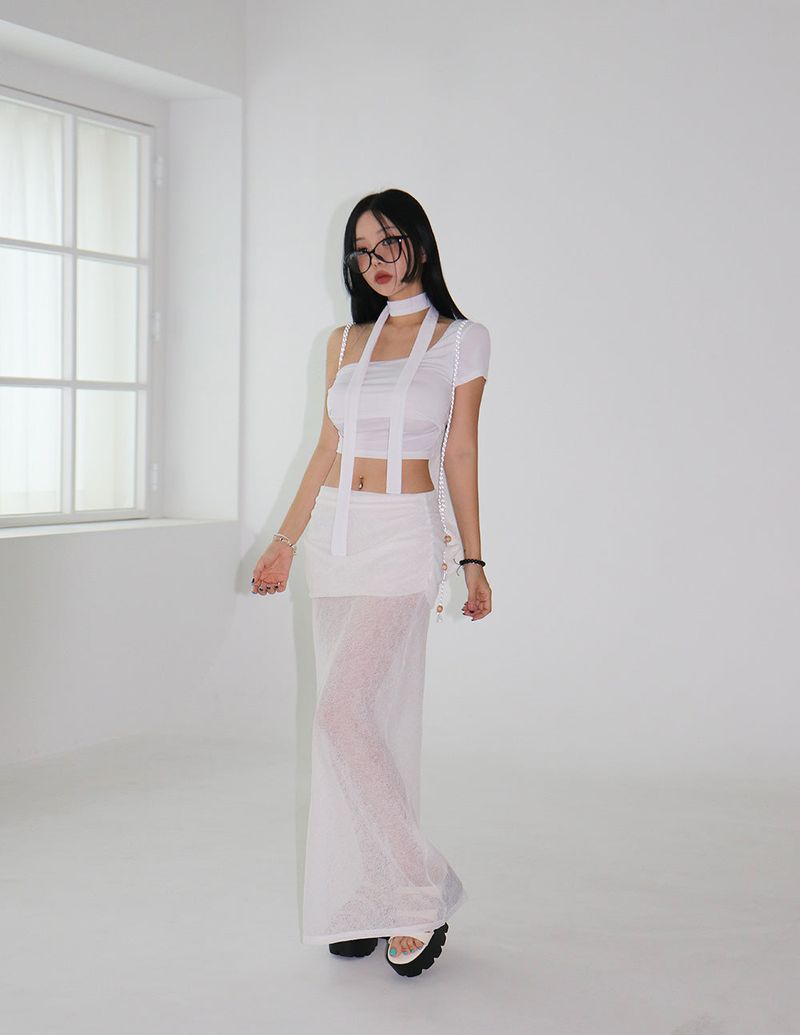see-through layered maxi long skirt