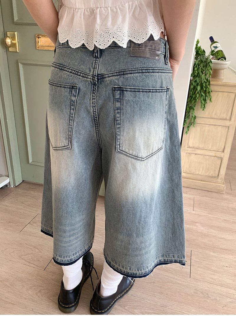 TEXTURE WIDE BERMUDA JEANS