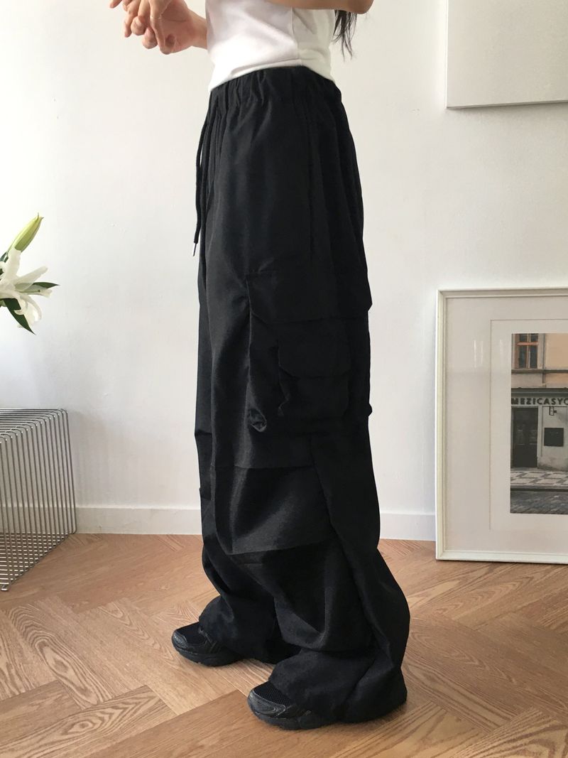 [BASIC/LONG] Adik Double Pocket Pintuck Cargo Two-Way Long Wide Jogger Pants