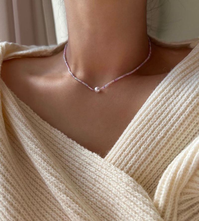 pd Pearl Color Beads Choker Necklace