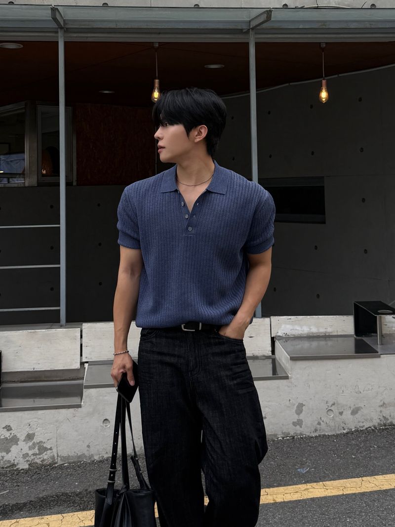 Robe skash collar short-sleeved knitwear