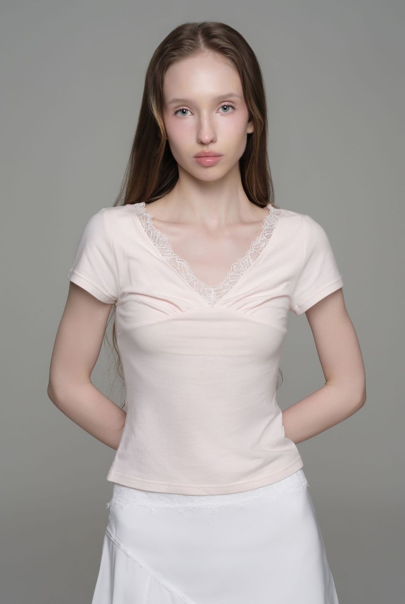 Rose tea lace v top, Pink
