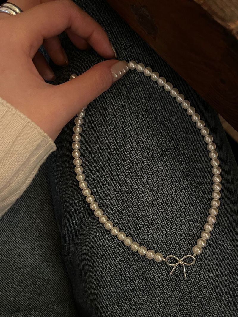 (silver925) Ribbon pearl necklace
