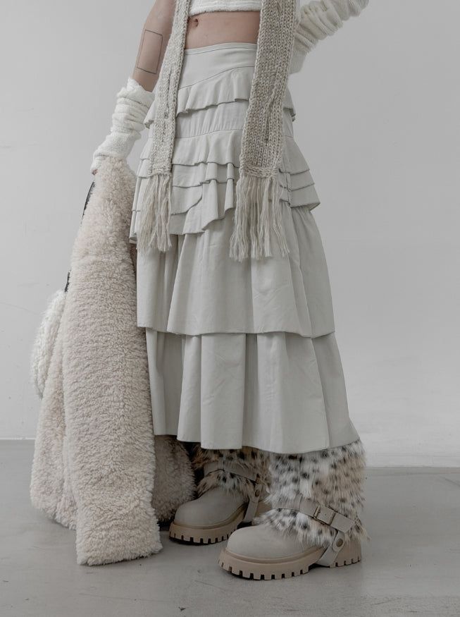 Anple Unbalanced Frill Tiered Skirt