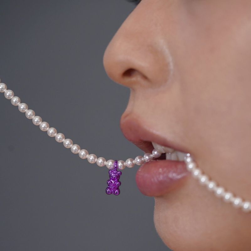 Petit Bear Pearl Necklace_Purple