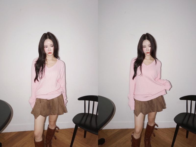 suede unbalanced brown mini skirt