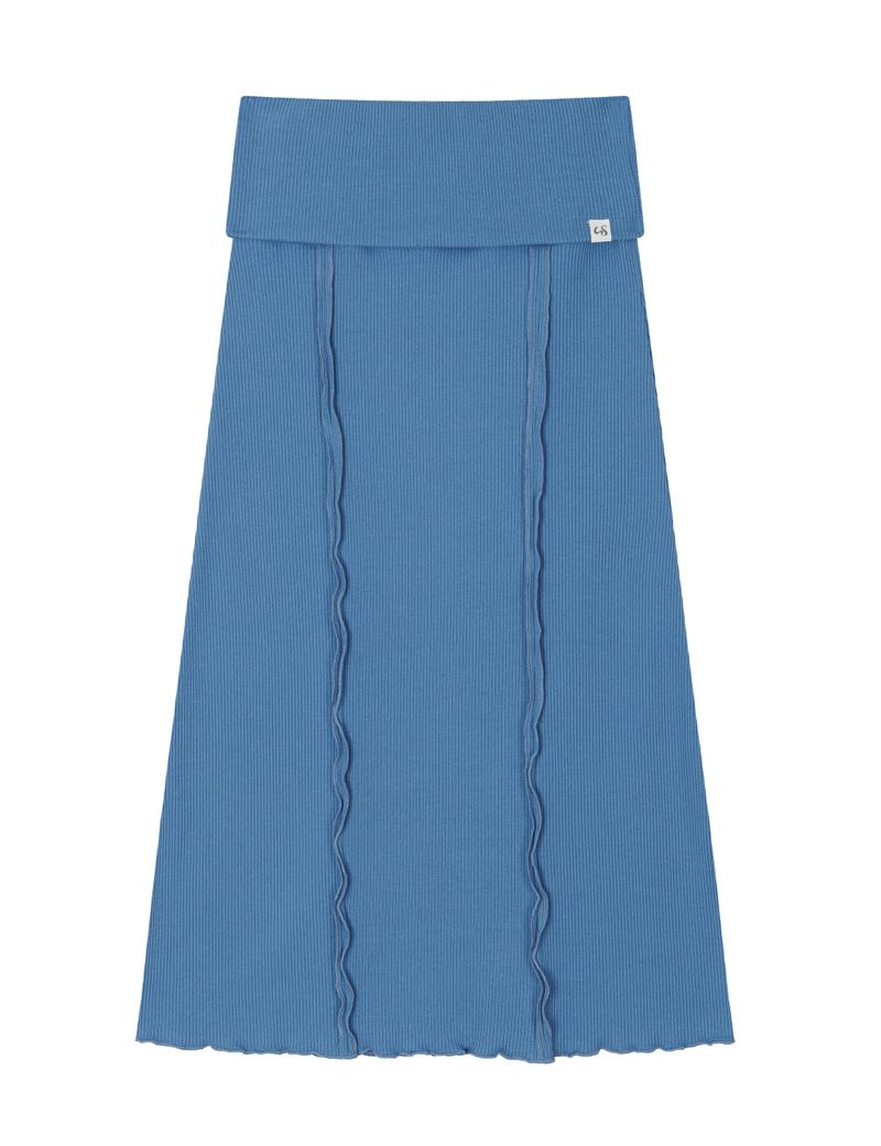 RIBBED LONG SKIRT(BLUE)