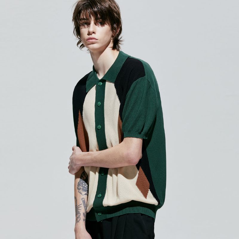 pocker-dia half knit cardigan green