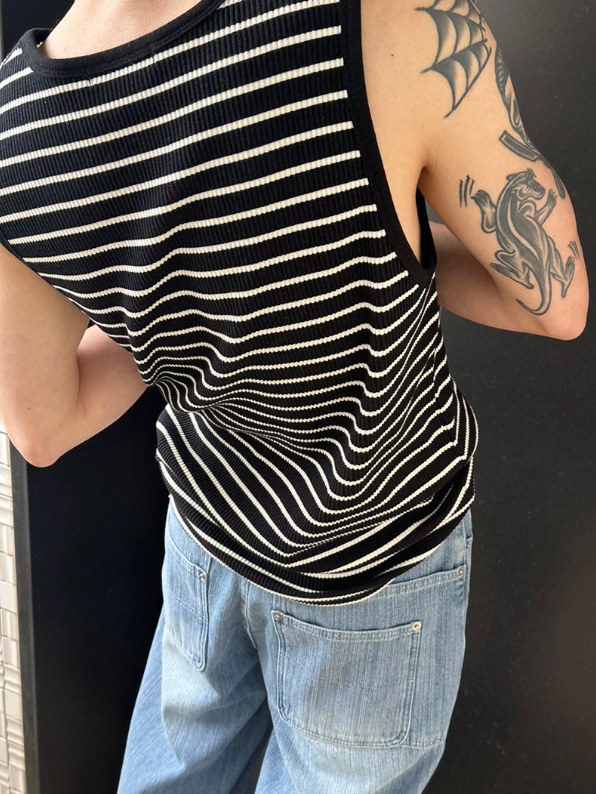 [S/S] Stripe henry neck sleeveless(3color)