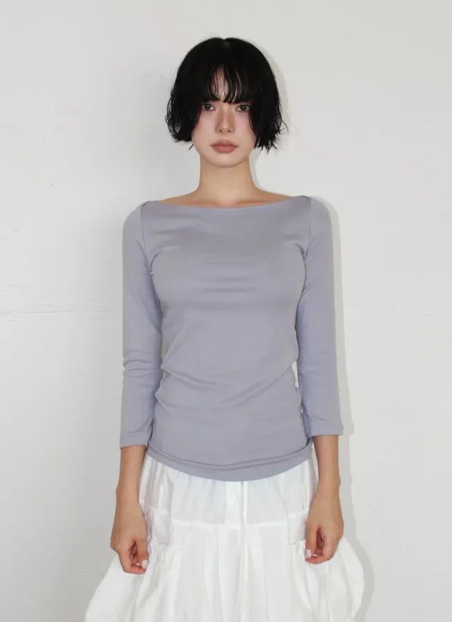 TENCEL BOAT-NECK SLIM TEE