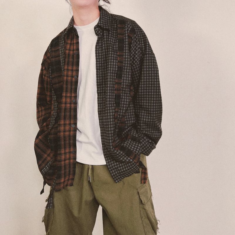 double check deconstructed shirt_brown