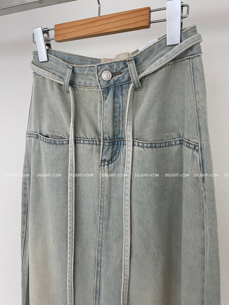 Strap belt Set Denim Long Skirt