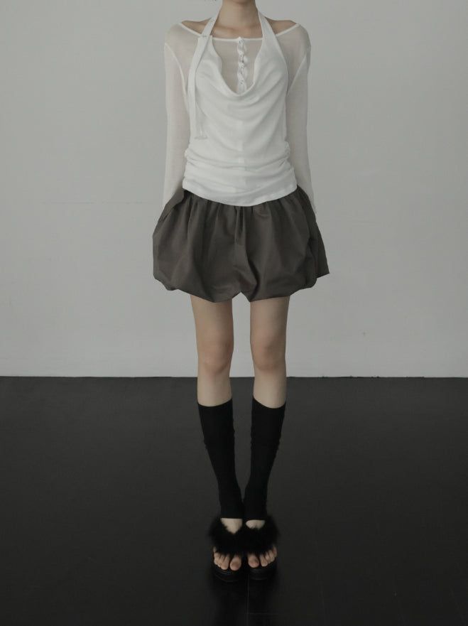 Woolen Cowl Neck Eyelet Halter Top