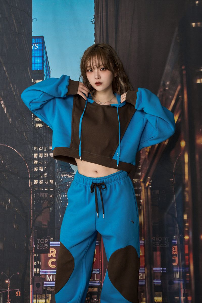 LINE CROP HOODIE (BLUE)