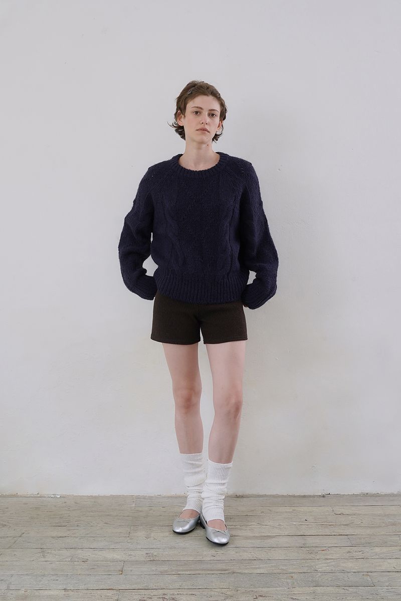 Ribbed knit shorts_brown