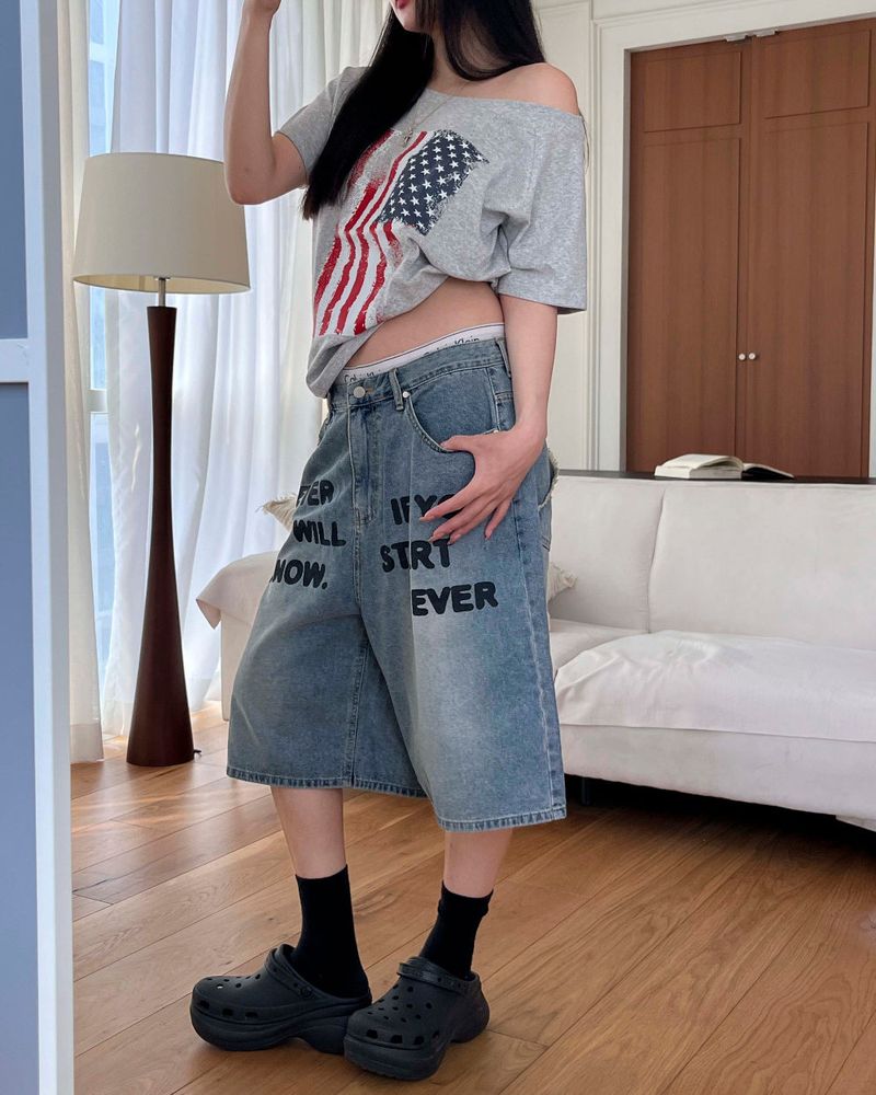[Unisex] バミューダデニムパンツ