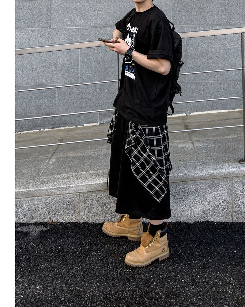 Lever Check Layered Bermuda Pants