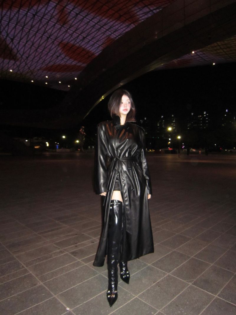 Double leather long coat