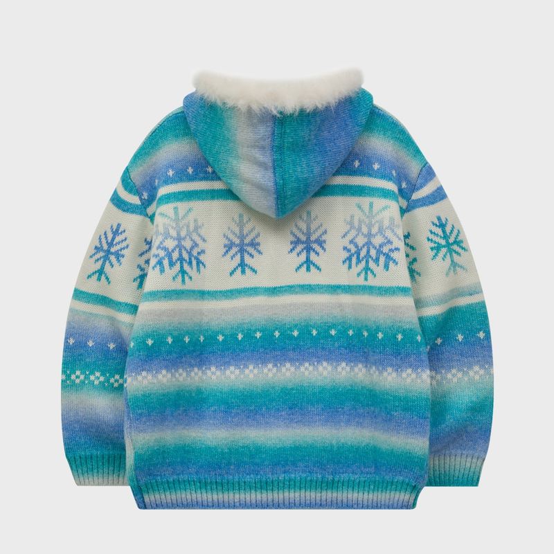 Snow Gradation Fur Hood Knit Zip Up