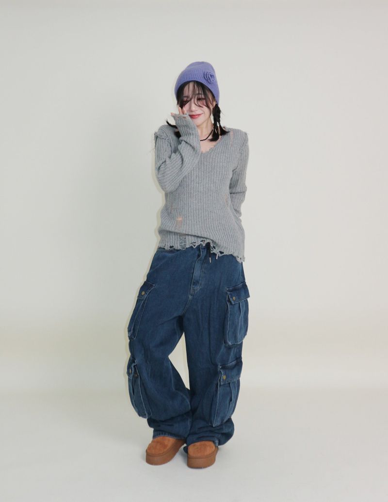 Zelda Double Pocket String Wide Denim Pants