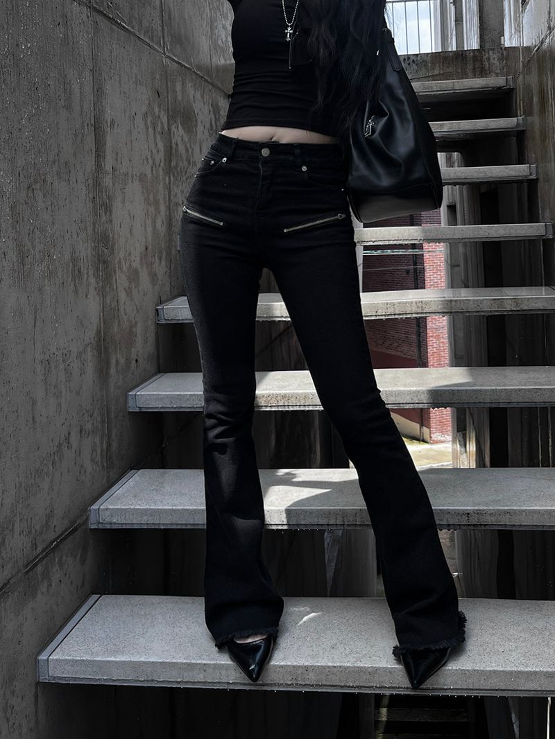 black zipper bootcut denim