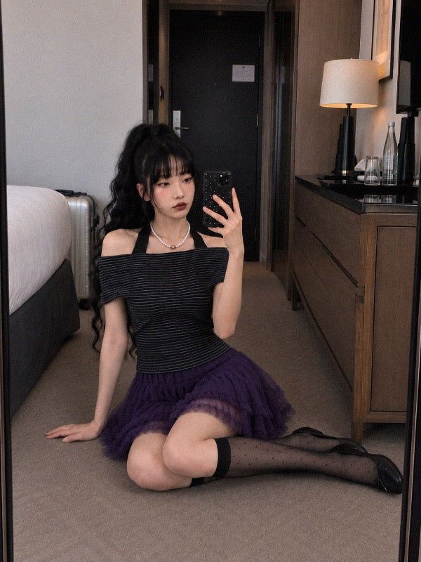 VIVIC（ビビク）の「ホルターストラップドレープオフショルダートップ (3COLORS!)（トップス）」