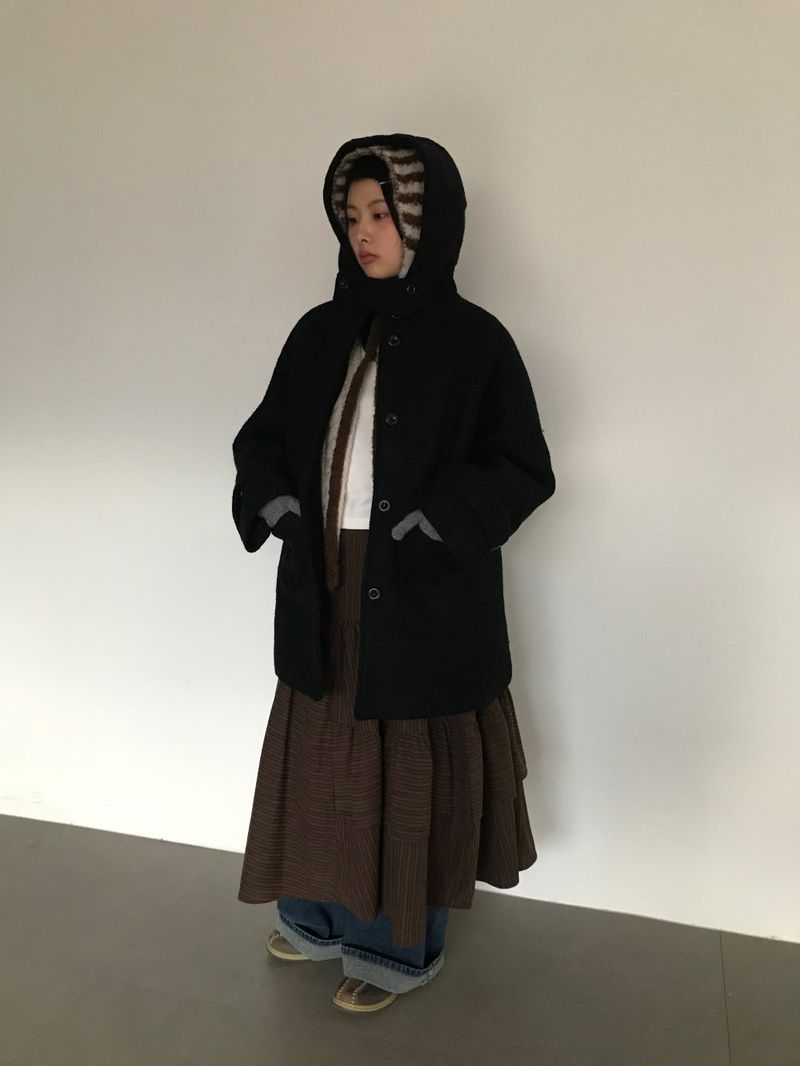 [MD Pick]Fine wool hooded half coat (2color)