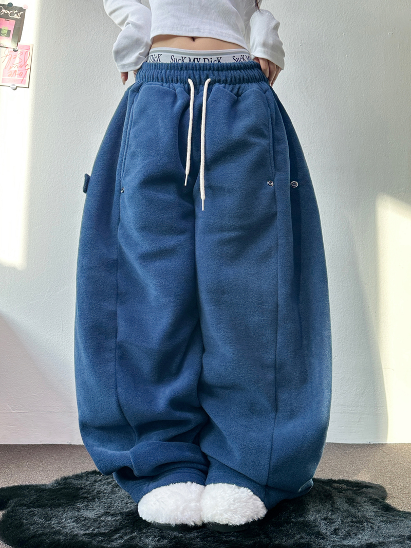 BOTH-SIDES FLEECE SNAP LONG PANTS 🧸🩵🤍6COLOR