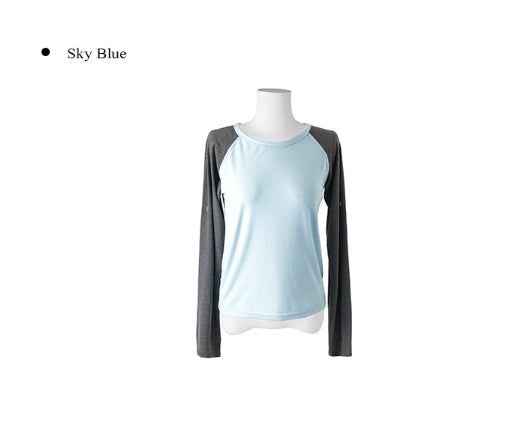Sami Check Button Raglan Roll-Up Long Sleeve T-Shirt
