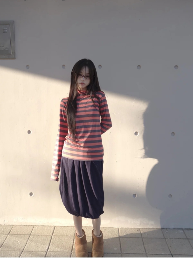 stripe mock-neck tee