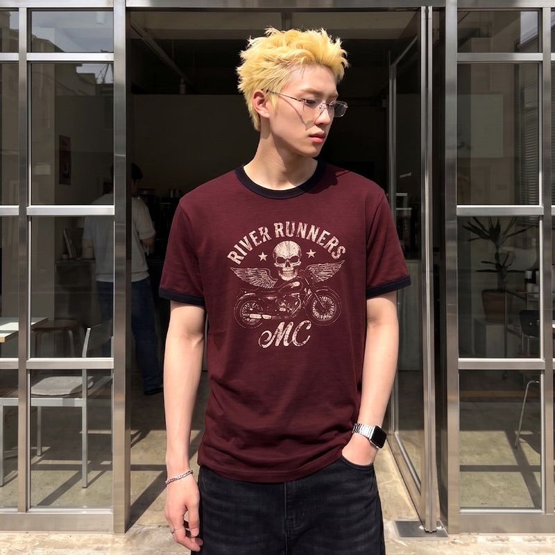 Essential Standard Short-Sleeve Ringer T-Shirt Motorcycle Burgundy
