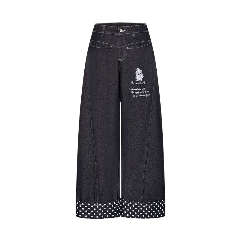 BETWEENAND「Hokkaido Snow」Winter Penguin Embroidery – Original Autumn/Winter Design, Slimming Effect, Thickened Denim Jeans
