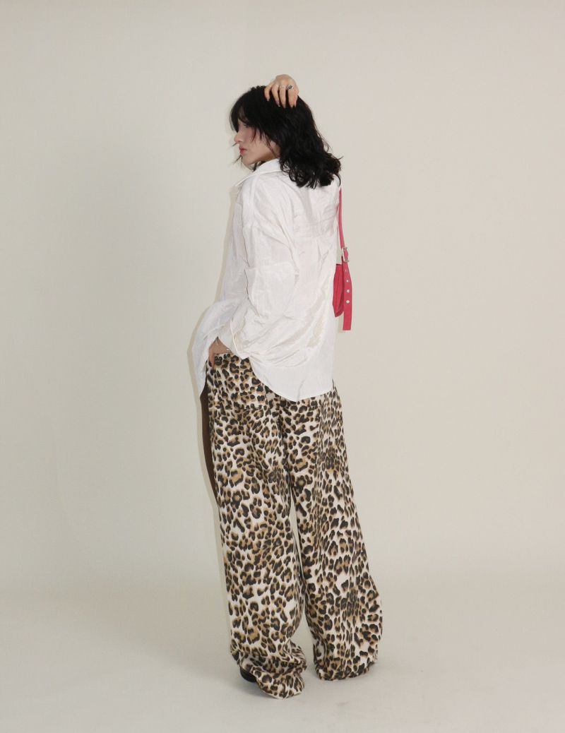 Leopard leopard print diagonal coloring track jogger pants