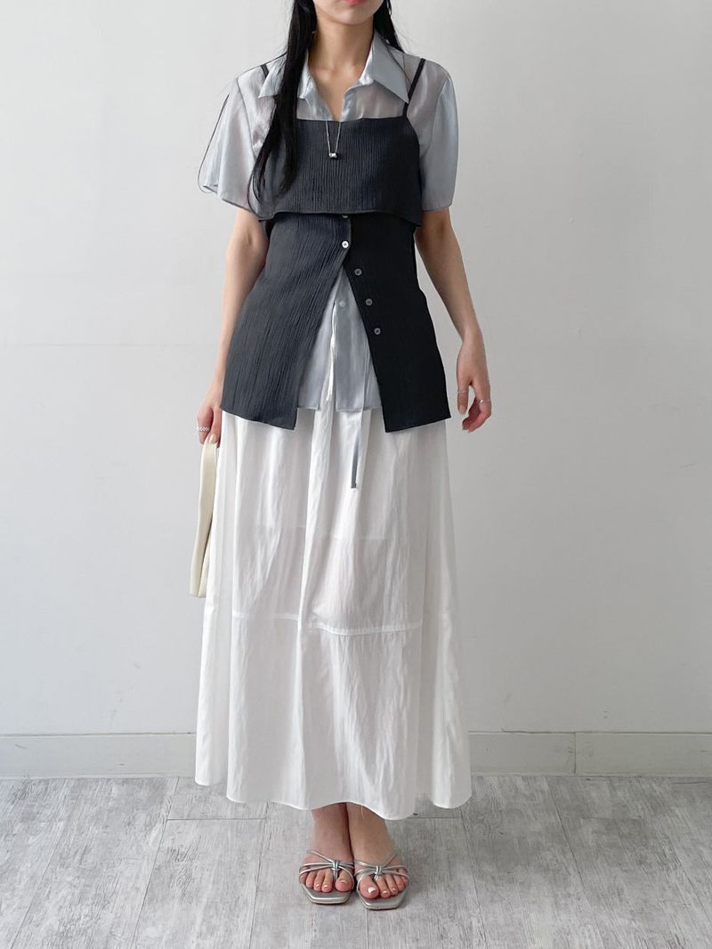 Juicy Nylon Flare Long Skirt