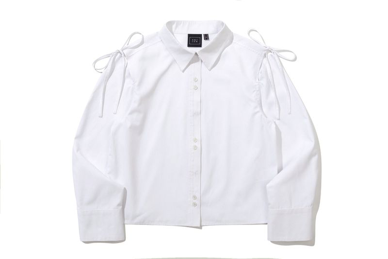 SHOULDER OPEN RIBBON SHIRT_WHITE