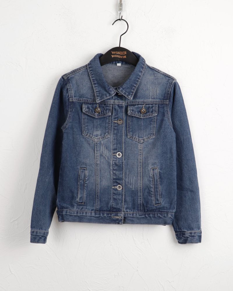 Turned damage slim fit denim jacket