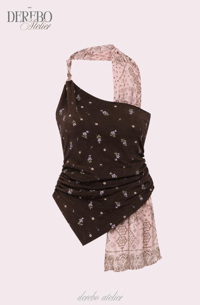 Pink brown scarf unbalanced sleeveless top